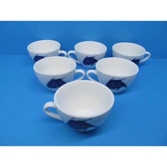 Misty Rose Blue Koi Fish Tea Cups Super White China Bundle of 6 - Picture 6 of 7